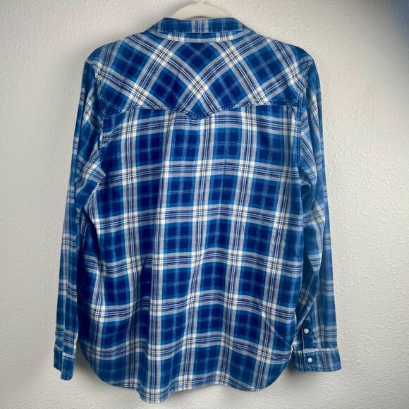 American Eagle Womens Blue Plaid Boyfriend Fit Snap Button Shirt Size L - Picture 3 of 15